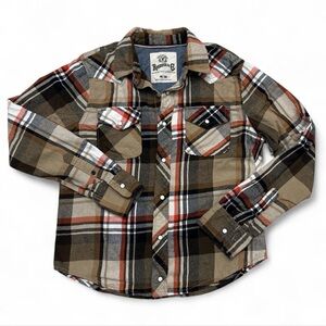 Vintage Roebuck & Co Mens Orange Plaid Shirt Size M Snap Button Western Cowboy